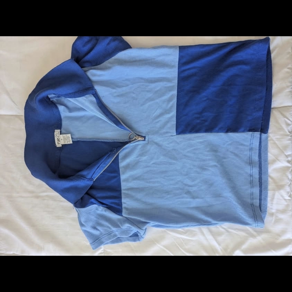 Blue Zip-Up Polo Crop Top